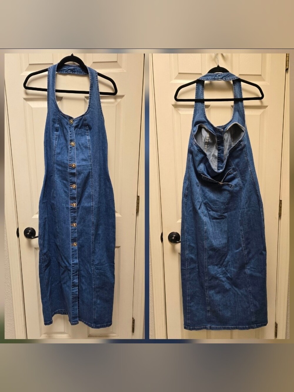 NWT Commense Blue Denim Halter Button-Front Maxi Dress, Large - Picture 5 of 8